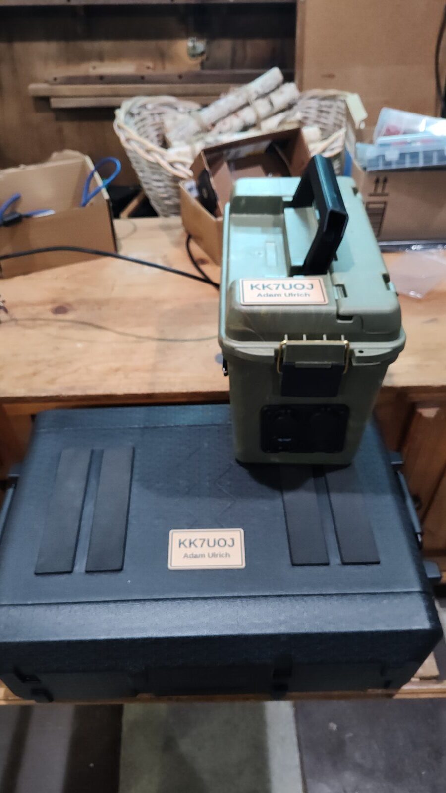 Closed radio hardcase with its 3D-printed Ulrich Labs badge attached